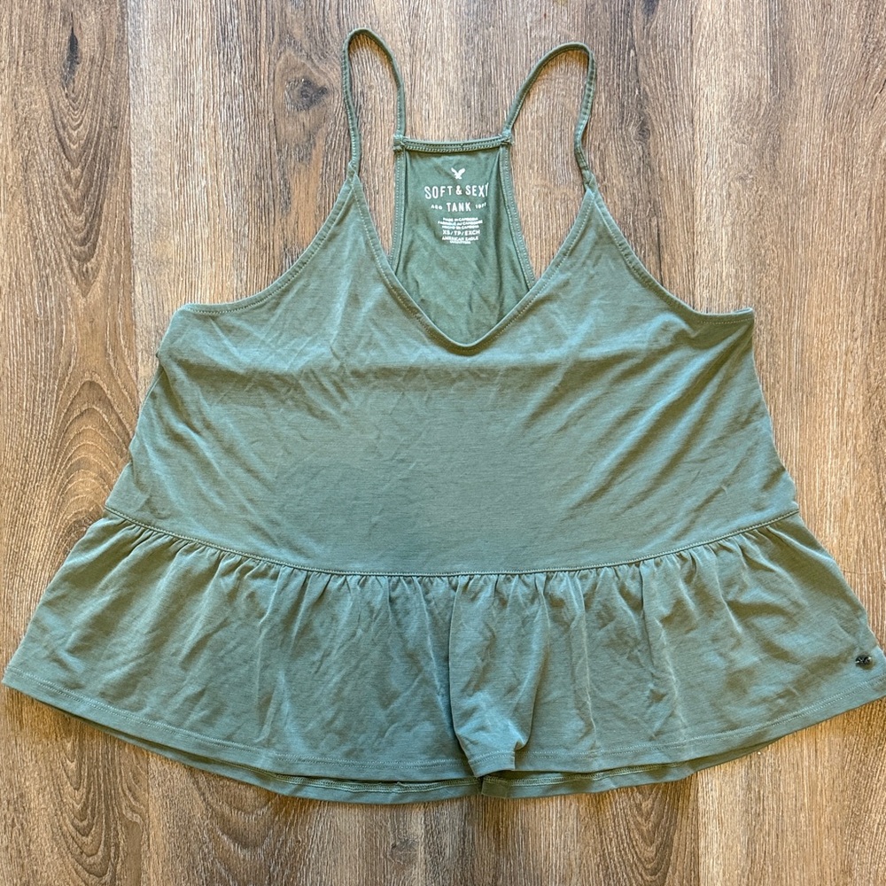 American Eagle Outfitters Green Peplum Tank Top- Soft & Sexy Line